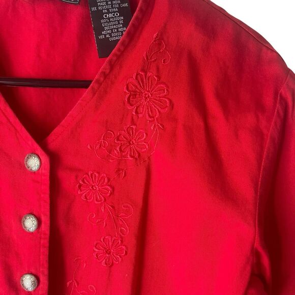 Ozark‎ Mountain Vintage 90s Women's Size Small Red Emboridered Western Button Up - Picture 4 of 8